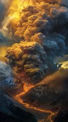 Nature's Fury - A Mesmerizing Depiction of a Pyroclastic Volcano Flow - obrazy, fototapety, plakaty