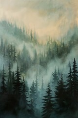 misty forest pine trees foreground metal album cover soft smoke frequency princess wanderer above sea fog borealis streaming tundra shadows tempered solitude forests