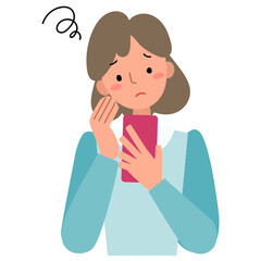 スマホを見て困っている女性