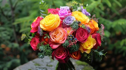 A vibrant bouquet bursting with roses perfect for marking celebrations and sending congratulations