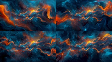Dive into the depths of digital artistry, where blue and orange vector waves collide in a stunning display.