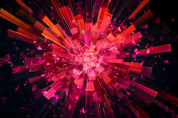 Vibrant neon color burst with pink and orange geometric shapes. Abstract art on black background.
