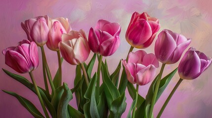 A delightful arrangement of tulips set against a soft pink backdrop Perfect for celebrating Women s or Mother s Day with a touch of holiday charm
