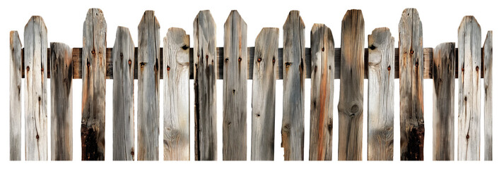 Rustic wooden fence, cut out isolated on transparent background