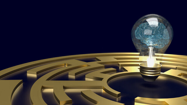 The Brain light bulb in maze for education or creative inspiration concept 3d rendering.