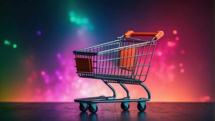 Colorful shopping cart on a vibrant background
