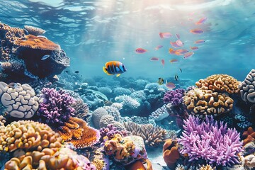 Naklejka na ściany i meble Generative AI : Dive into the enchanting underwater world of the Great Barrier Reef