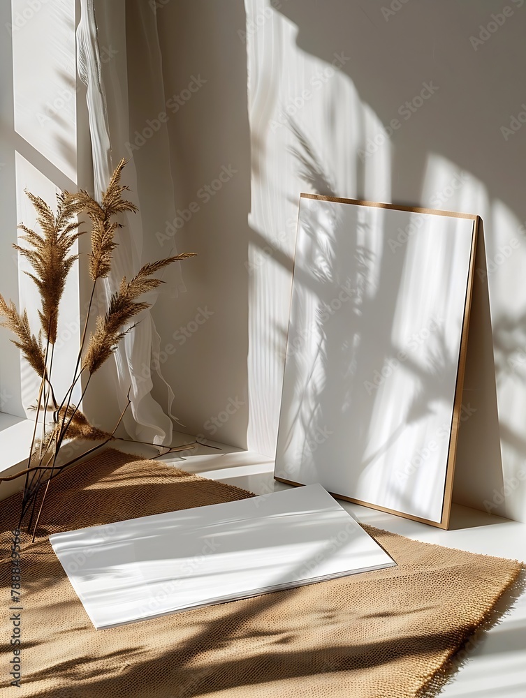 Aufkleber Generative AI : mockup of two blank 7x5 inch sheets lying at an angle to each other on a mockup style