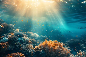 Fototapeta na wymiar Generative AI : Dive into the enchanting underwater world, where vibrant marine life 