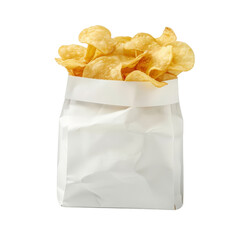 White bag of delicious potato chips isolated on transparent background, cut out