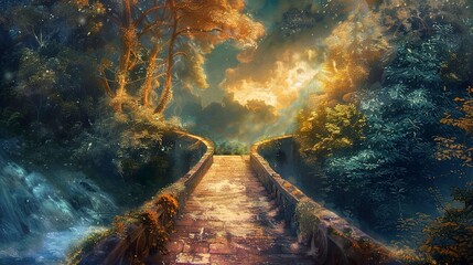 Bridge to Another World. A Journey into Fantasy and Surrealism. A Mystical Bridge to Spiritual Realms 