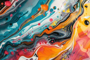 Beautiful abstraction of liquid paints in slow blending flow mixing together gently - generative ai - obrazy, fototapety, plakaty