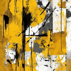 Abstract art grunge style in black and mustard yellow tones on canvas. Contemporary painting. Modern poster for wall decoration