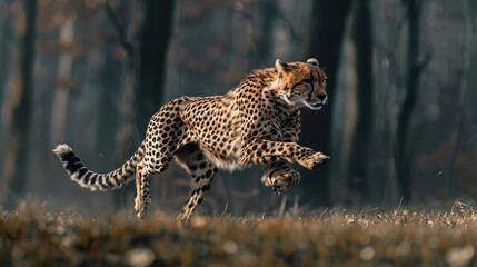 high-speed running , low angle, athletic cheetah