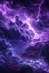 A purple sky with lightning bolts and clouds