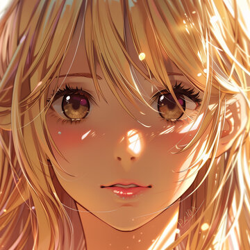 Una linda imagen de un acercamiento extremo al rostro de una chica manga rubia muy linda