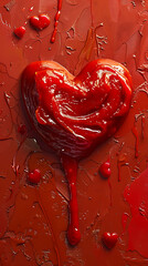 Beautiful presentation of Ketchup smeared in a heart shape, hyperrealistic food photography