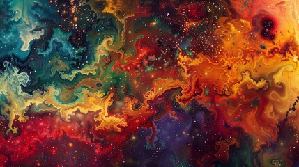 Infinite constellations emerging from a sea of fiery hues - obrazy, fototapety, plakaty