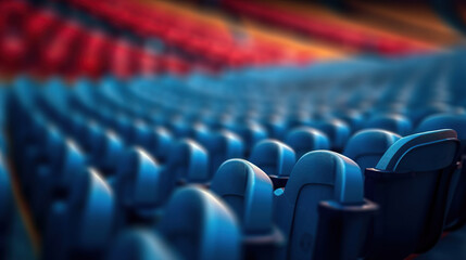 seats of tribune on sport stadium. empty outdoor arena - obrazy, fototapety, plakaty