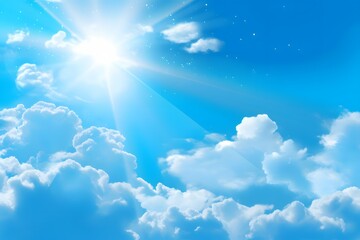 太陽光のフレアが美しい青空
