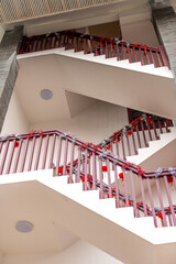 The picture of the stairs going up. Red and white colours, Chongqing, China
