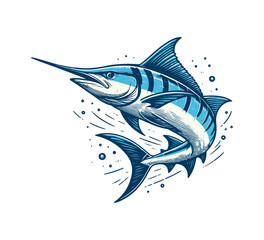 Blue Marlin hand drawn vector illustration graphic asset