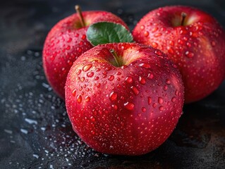 Red apples with water droplets