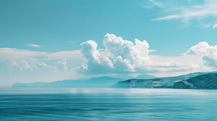 Vivid Mesmerizing Seascape with Ethereal Cloud Formation Against Azure Skies
