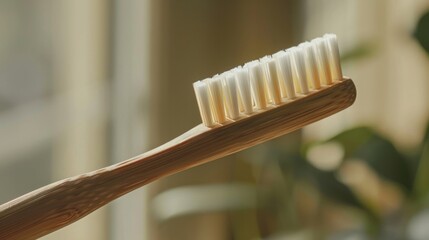 Closeup of a bamboo toothbrush This toothbrush is made from 100% biodegradable bamboo and offers a...
