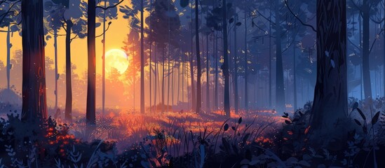 Beautiful forest view at sunrise