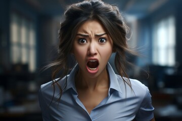 怒るアジア人の女性ポートレート,Generative AI AI画像