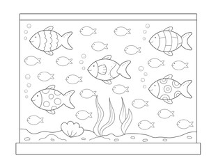 fish aquarium coloring page for kids. you can print it on standard 8.5x11 inch paper