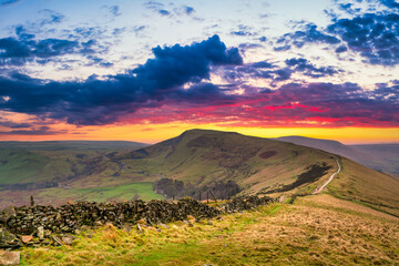 The Great Ridge at sunrise. Mam Tor hill in Peak District. United Kingdom  - 788861794