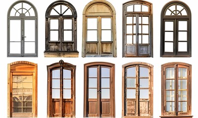 Obraz premium Variety of Classic Wooden Window Frames on White Background