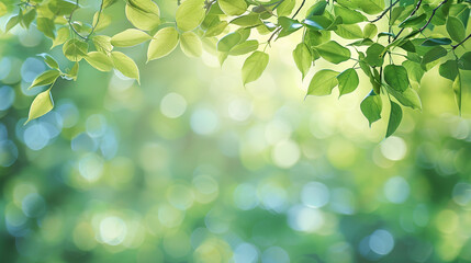 Spring background, green tree leaves on blurred background - Powered by Adobe