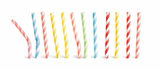Obraz premium Colorful Striped Drinking Straws Isolated on White Background