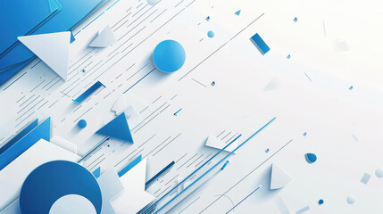 White abstract horizontal banner background with blue geometric shape. Minimal geometric. Modern futuristic graphic design element

