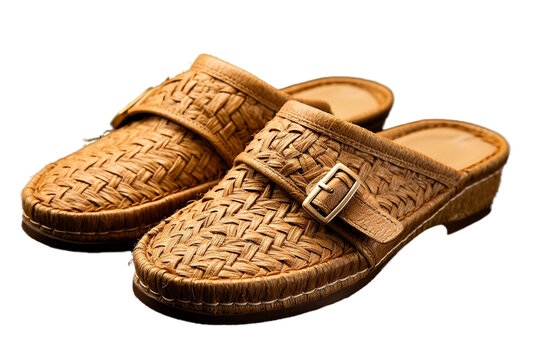 Stylish comfort in slip-on raffia footwear.