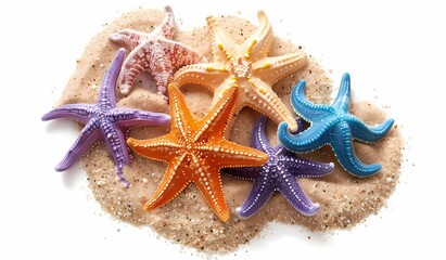 Assorted Starfish on White Sand - Tropical Marine Life