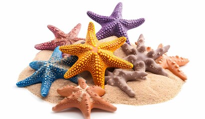 Assorted Starfish on White Sand - Tropical Marine Life