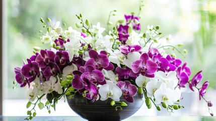 Celebrate Mother s Day with a stunning arrangement of white and purple orchids