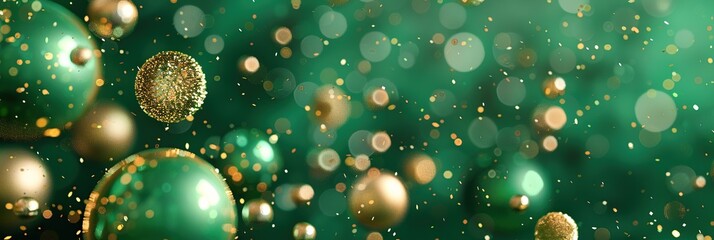 Fototapeta na wymiar abstract background with green and golden christmas balls.