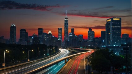 Fototapeta premium Night cityscape reflected on vintage television