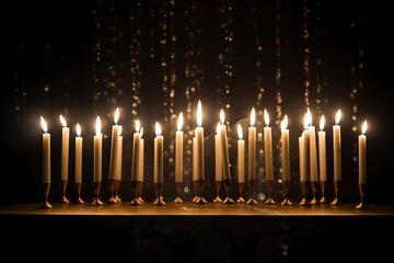 Jewish holiday Hanukkah background with menorah (traditional candelabra) and candles