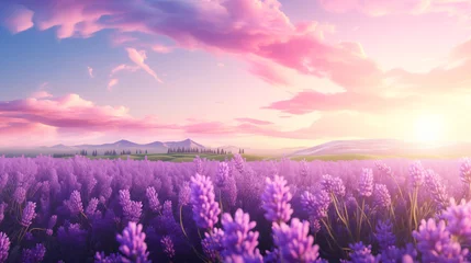 Photo sur Plexiglas Europe méditerranéenne A field of lavender in full bloom, the air filled with the soothing scent of purple flowers, copy space