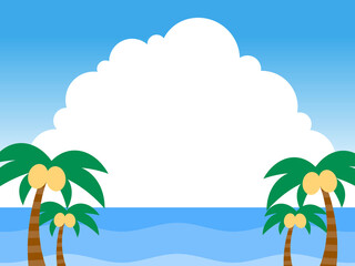 海と入道雲とヤシの木フレーム：青