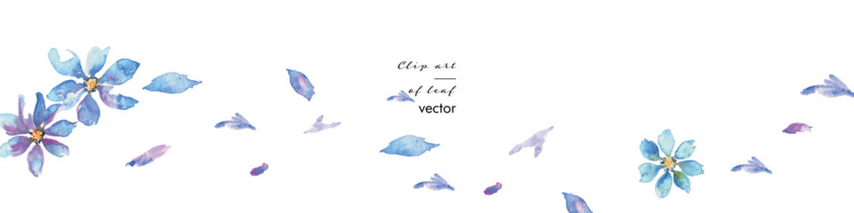 水彩画。水彩タッチの紫と青い花のイラスト。エレガントな花のフレーム。水彩のベクターフレーム。Watercolor painting. Illustration of purple and blue flowers with watercolor touch. Elegant flower frame. Watercolor vector frame.