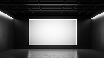 blank white poster in dark hall with black floor