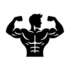 "Bodybuilding Logo: This Vector Depicts A Muscular Silhouette, Perfectly Embodying The Spirit Of Fitness And Sport. Ideal For A Gym Or Bodybuilding Center."