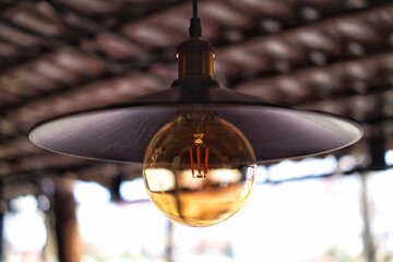 close-up of pendant lamp in cafe